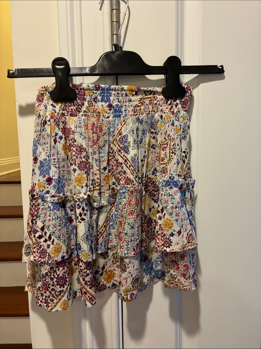 RAGA White Floral Tiered Mini Skirt with Multi-Color Print